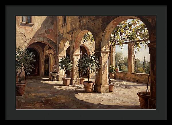 Arched Colonnade Along Quiet Courtyard