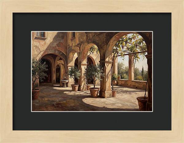 Arched Colonnade Along Quiet Courtyard