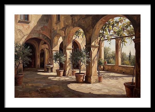 Arched Colonnade Along Quiet Courtyard