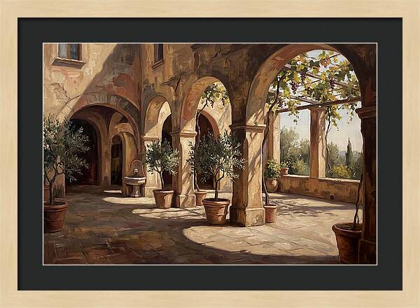 Arched Colonnade Along Quiet Courtyard