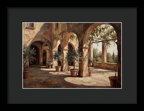 Arched Colonnade Along Quiet Courtyard