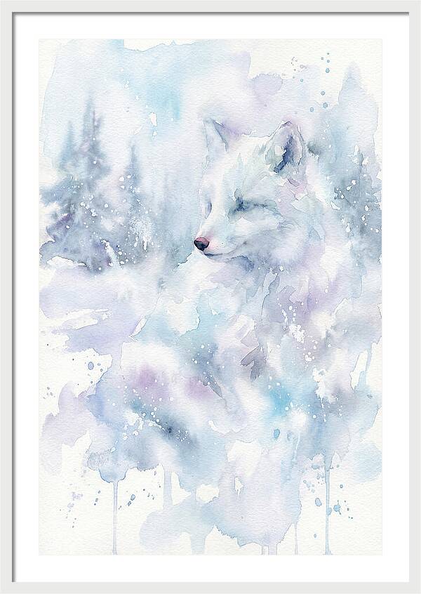 Arctic Fox In Dreamy Watercolor