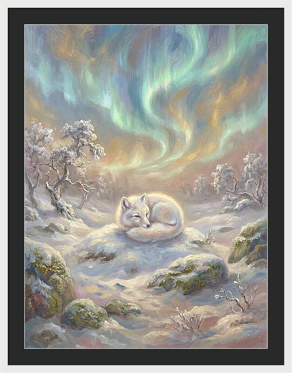 Arctic Fox Under Aurora