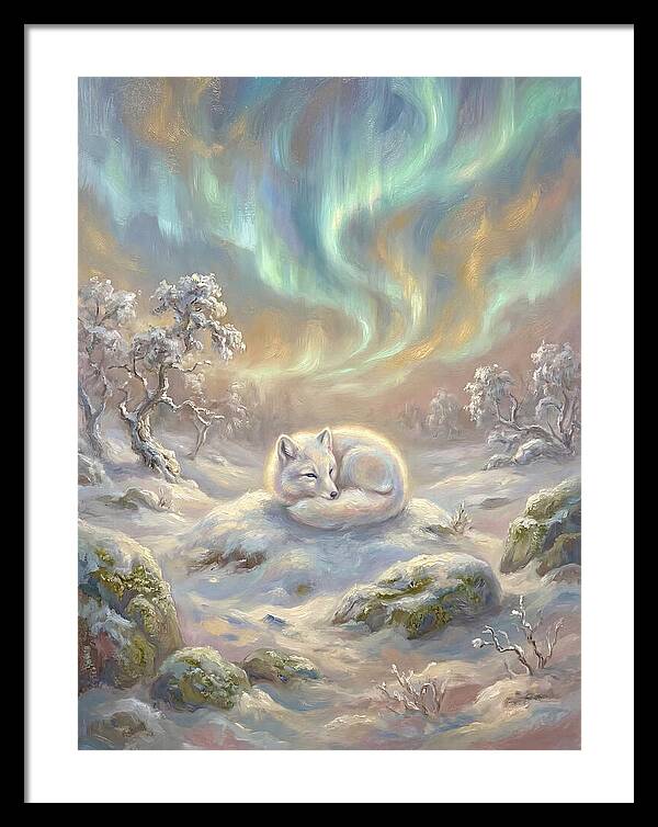 Arctic Fox Under Aurora