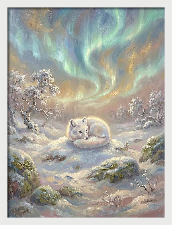 Arctic Fox Under Aurora