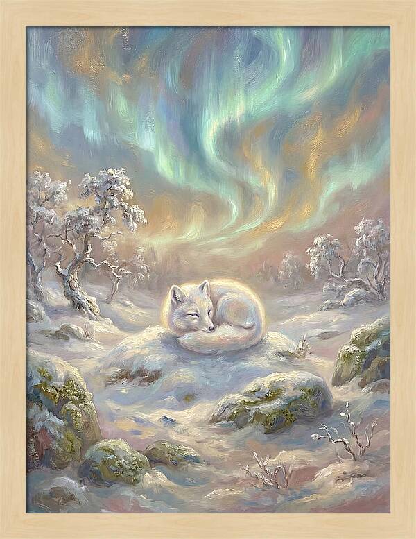 Arctic Fox Under Aurora
