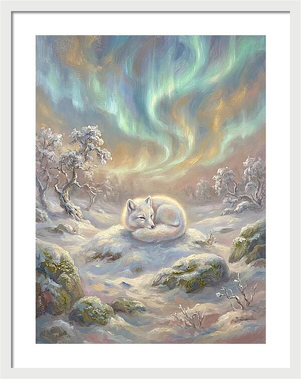 Arctic Fox Under Aurora