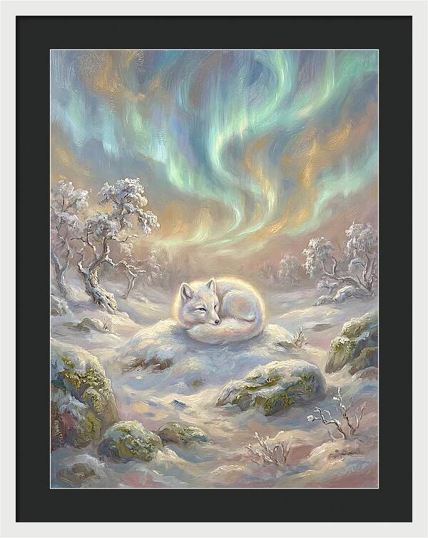 Arctic Fox Under Aurora
