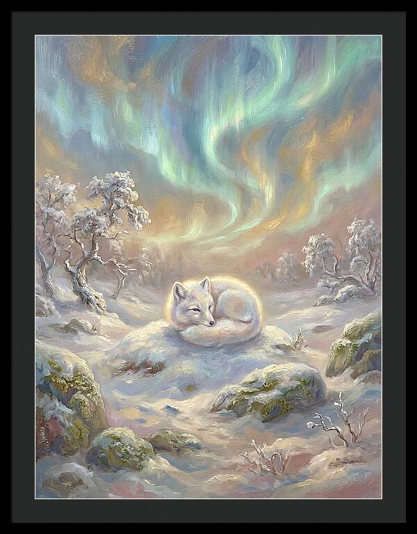 Arctic Fox Under Aurora