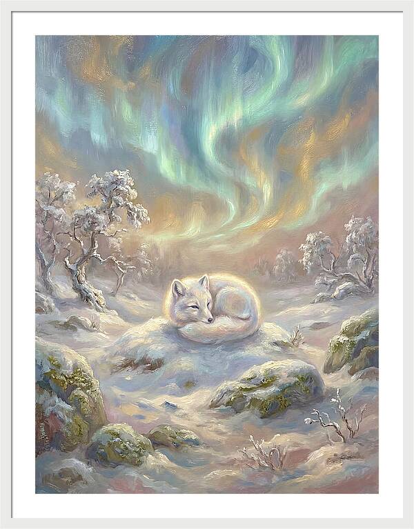 Arctic Fox Under Aurora