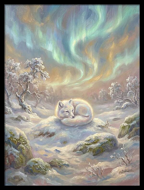 Arctic Fox Under Aurora