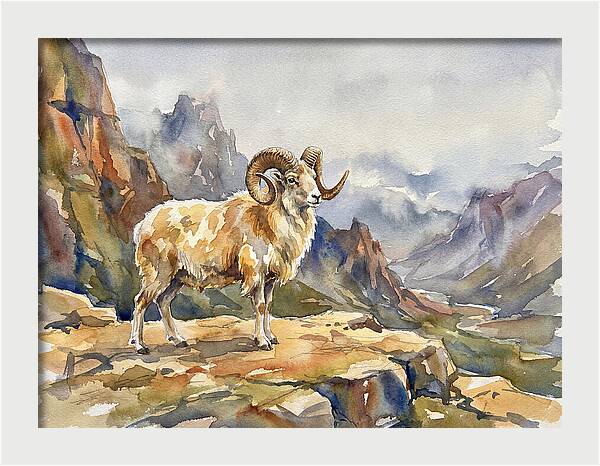 Argali On The Mountain Peak