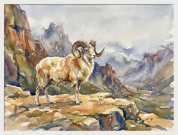 Argali On The Mountain Peak
