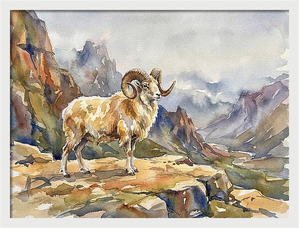 Argali On The Mountain Peak