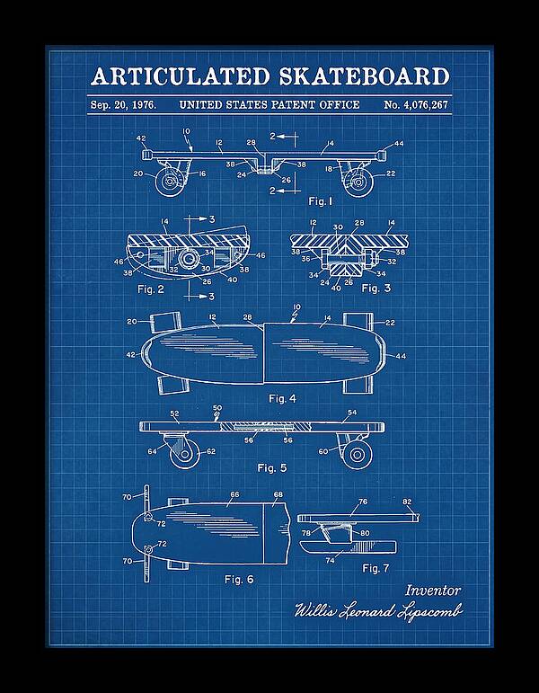 Articulated Skateboard Blueprint Patent Us4076267a