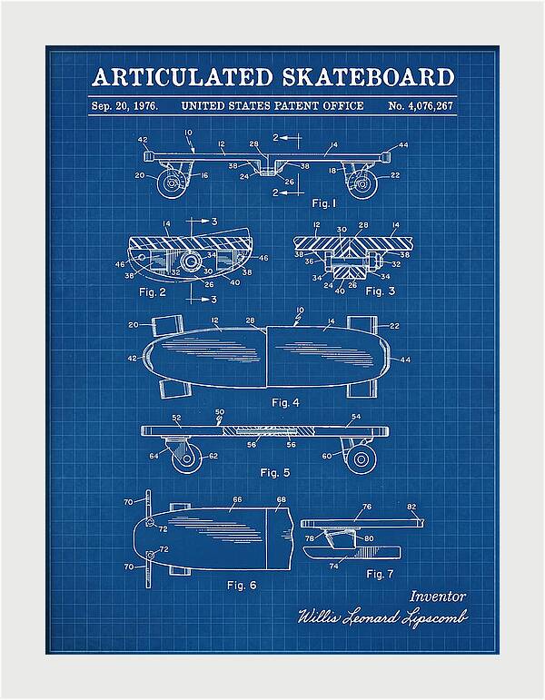 Articulated Skateboard Blueprint Patent Us4076267a