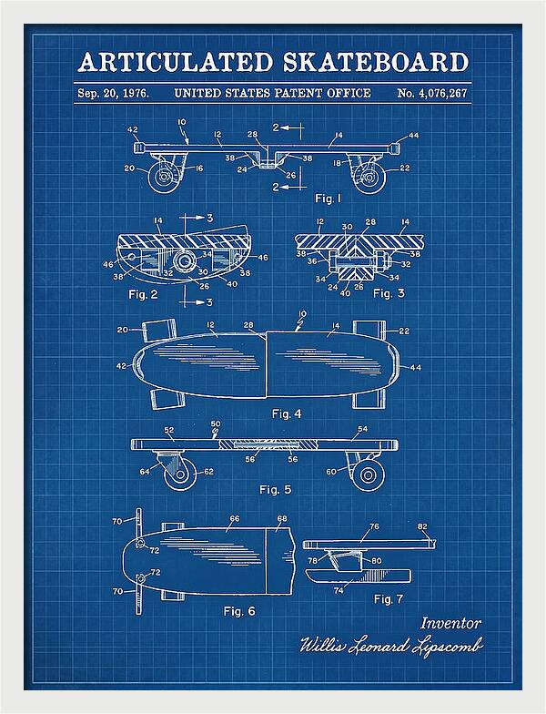 Articulated Skateboard Blueprint Patent Us4076267a