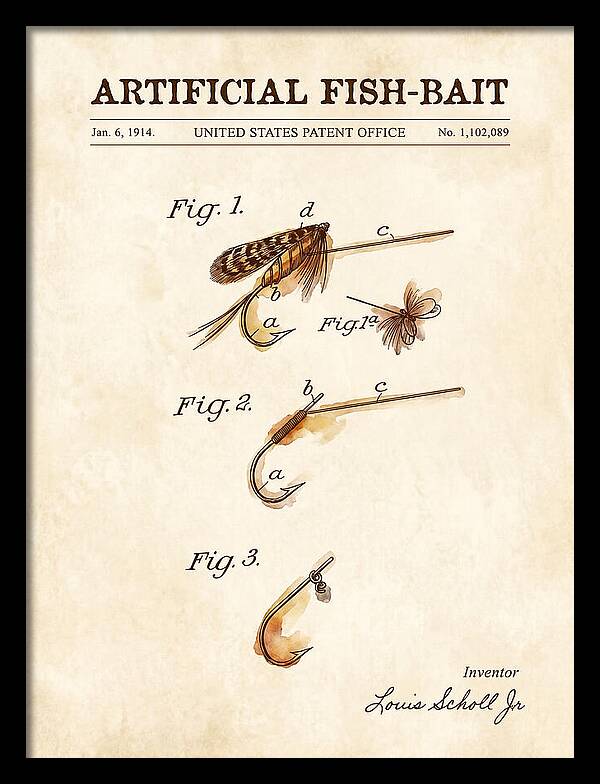 Artificial Fish Bait Watercolor Patent Us1102089a