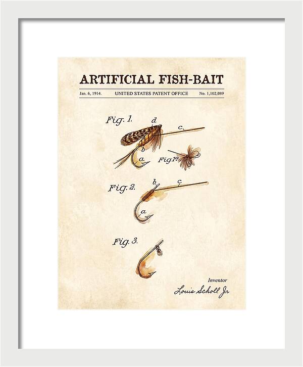 Artificial Fish Bait Watercolor Patent Us1102089a