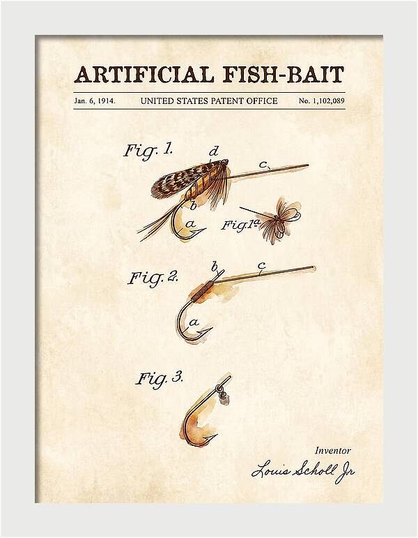 Artificial Fish Bait Watercolor Patent Us1102089a