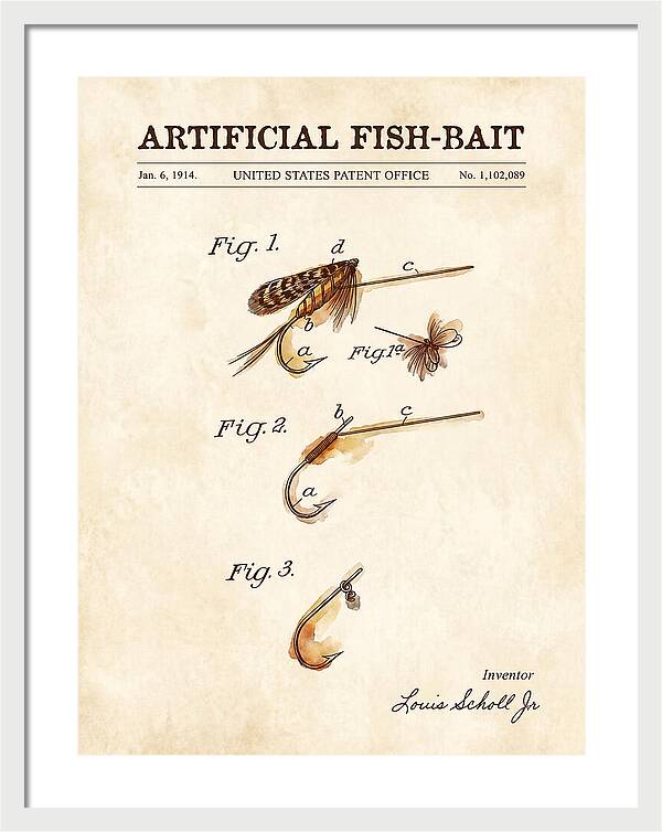 Artificial Fish Bait Watercolor Patent Us1102089a
