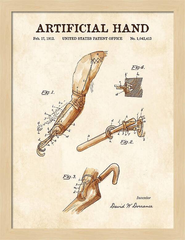Artificial Hand Watercolor Patent Us1042413a