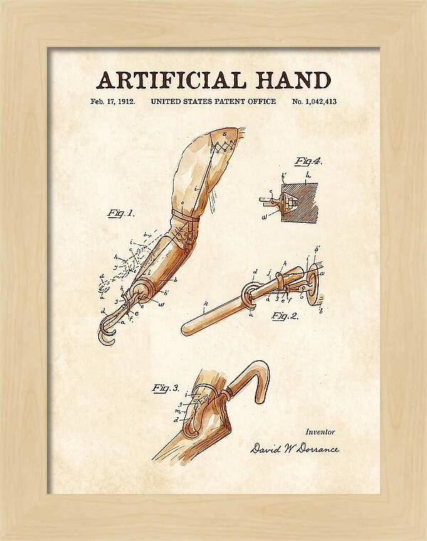 Artificial Hand Watercolor Patent Us1042413a
