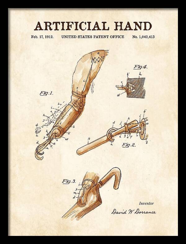 Artificial Hand Watercolor Patent Us1042413a