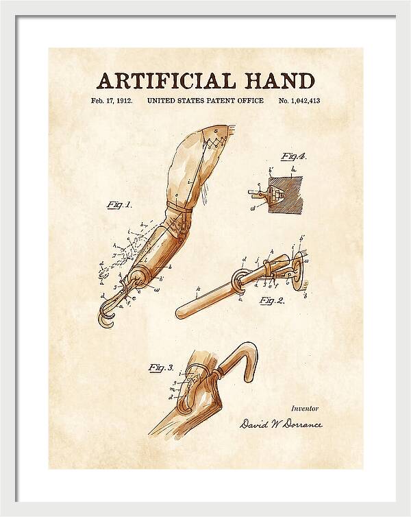 Artificial Hand Watercolor Patent Us1042413a