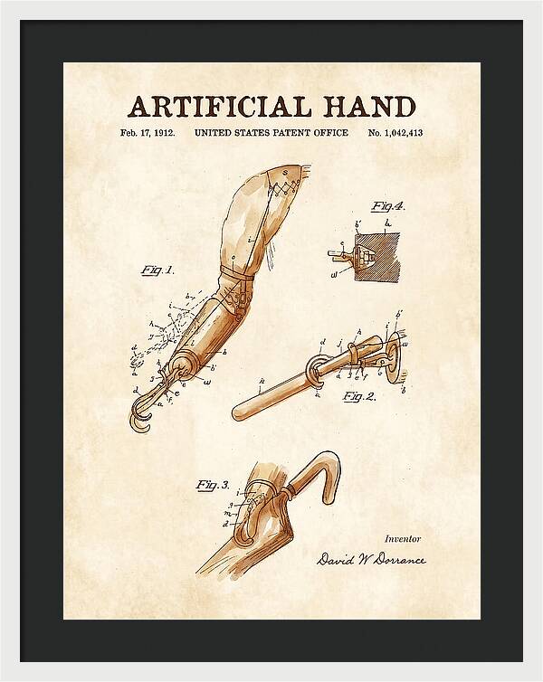 Artificial Hand Watercolor Patent Us1042413a