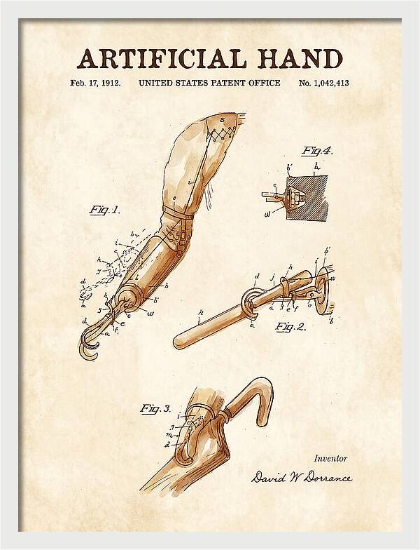 Artificial Hand Watercolor Patent Us1042413a