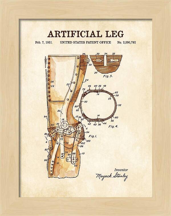 Artificial Leg Watercolor Patent Us2590782a