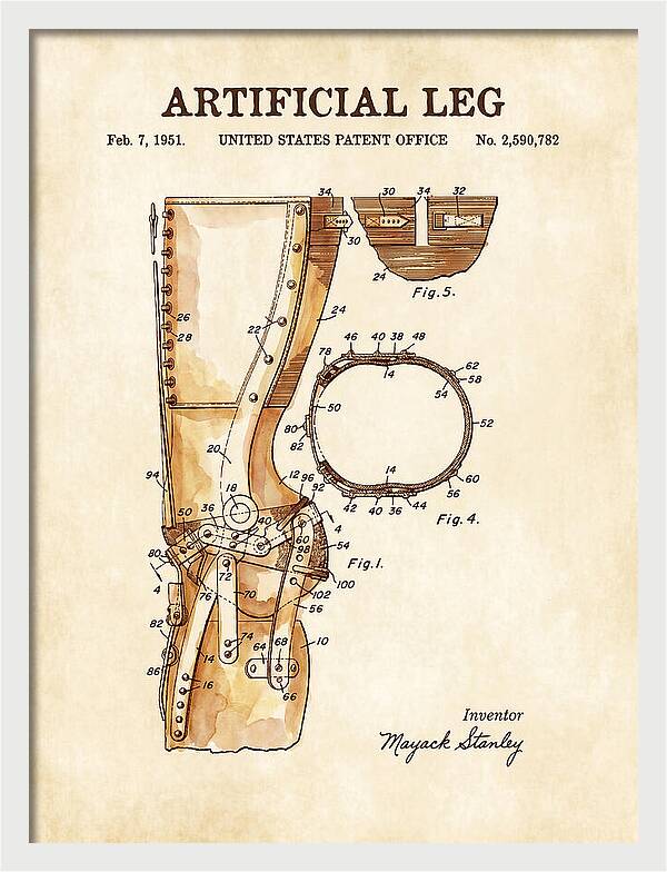 Artificial Leg Watercolor Patent Us2590782a