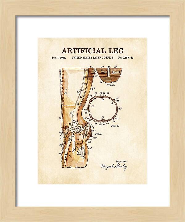Artificial Leg Watercolor Patent Us2590782a