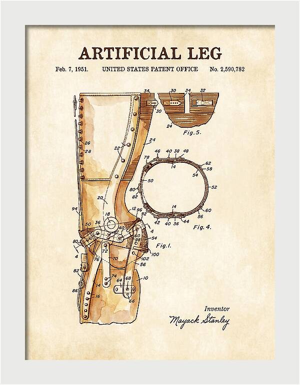 Artificial Leg Watercolor Patent Us2590782a