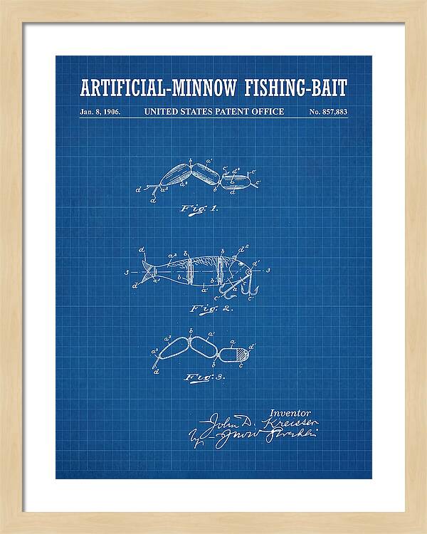 Artificial Minnow Fishing Bait Blueprint Patent Us857883a