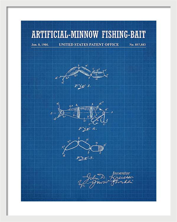 Artificial Minnow Fishing Bait Blueprint Patent Us857883a