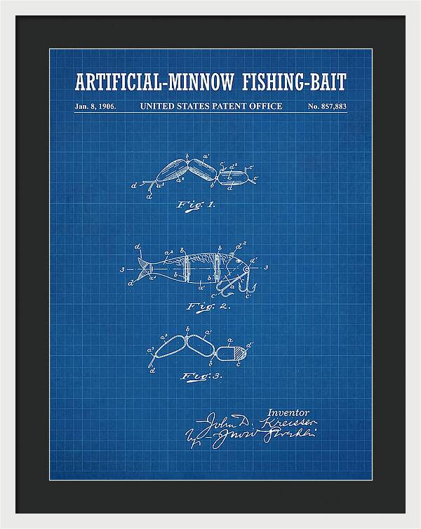 Artificial Minnow Fishing Bait Blueprint Patent Us857883a