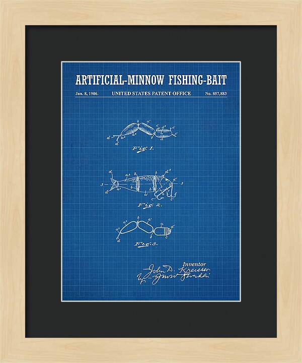 Artificial Minnow Fishing Bait Blueprint Patent Us857883a
