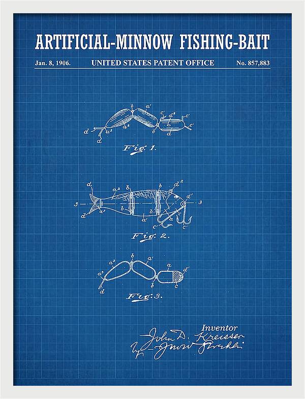 Artificial Minnow Fishing Bait Blueprint Patent Us857883a