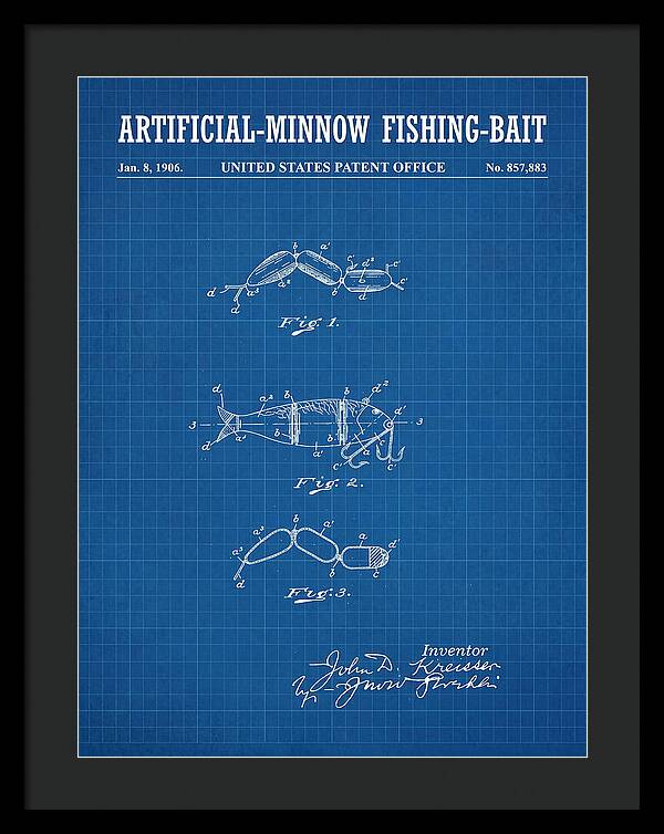 Artificial Minnow Fishing Bait Blueprint Patent Us857883a