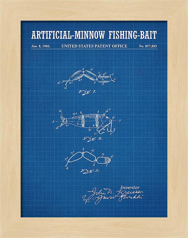 Artificial Minnow Fishing Bait Blueprint Patent Us857883a
