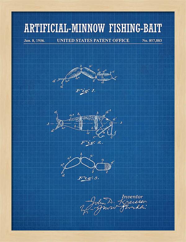 Artificial Minnow Fishing Bait Blueprint Patent Us857883a