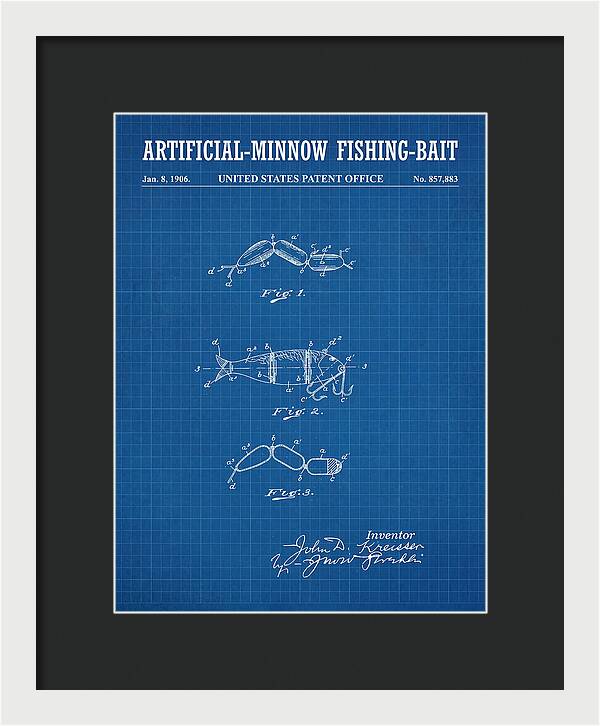 Artificial Minnow Fishing Bait Blueprint Patent Us857883a