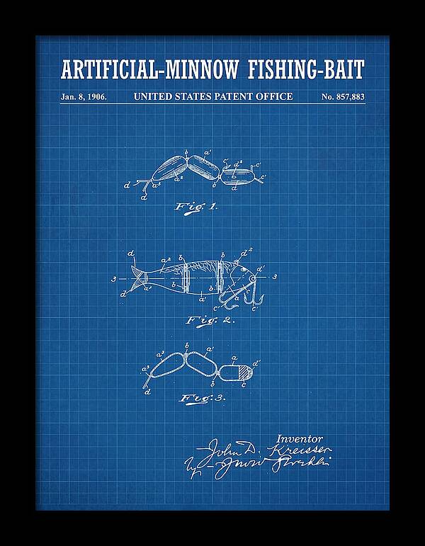 Artificial Minnow Fishing Bait Blueprint Patent Us857883a