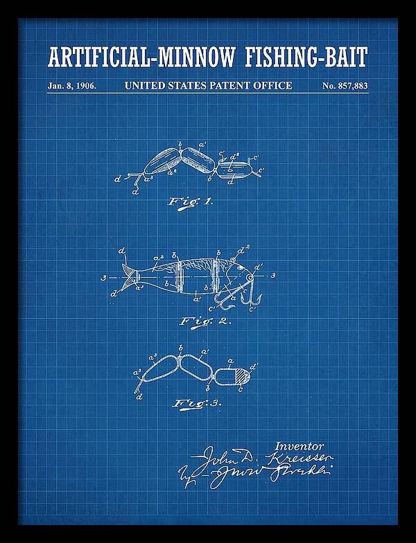 Artificial Minnow Fishing Bait Blueprint Patent Us857883a