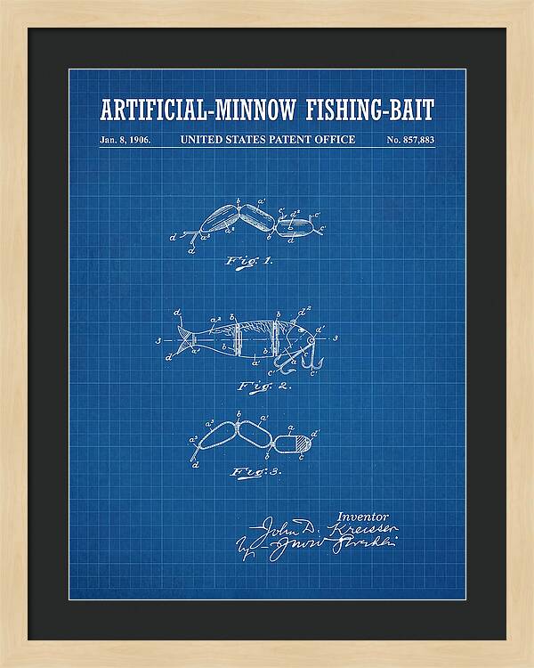 Artificial Minnow Fishing Bait Blueprint Patent Us857883a