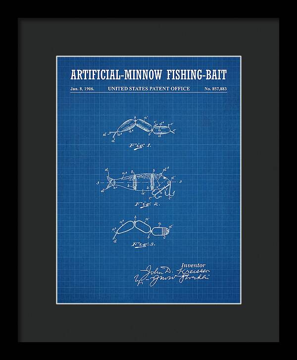 Artificial Minnow Fishing Bait Blueprint Patent Us857883a
