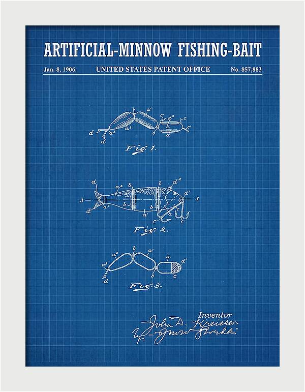 Artificial Minnow Fishing Bait Blueprint Patent Us857883a