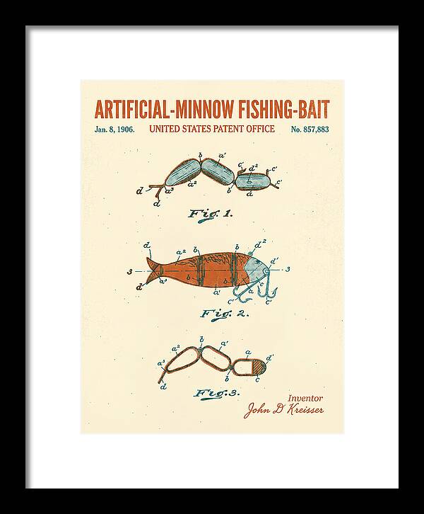 Artificial Minnow Fishing Bait Retro Patent Us857883a